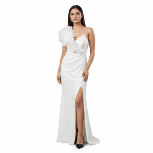 Elegant woman in white gown