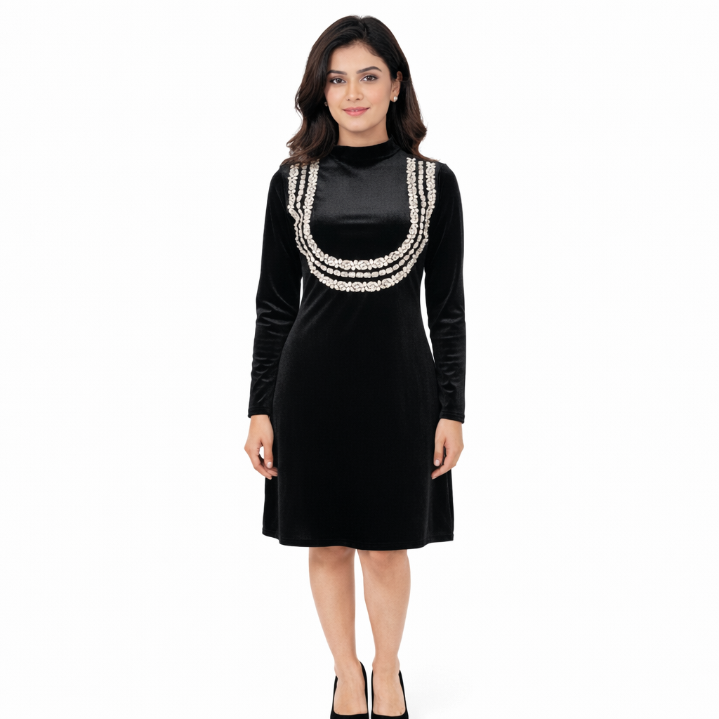 Elegant Black Velvet Western Dress for Women
