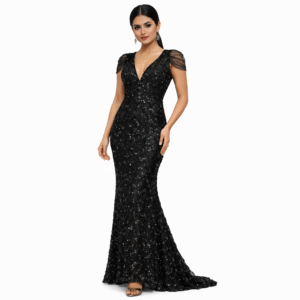 Elegant Black Sequin Western Gown