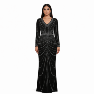 Black Embellished Western Gown