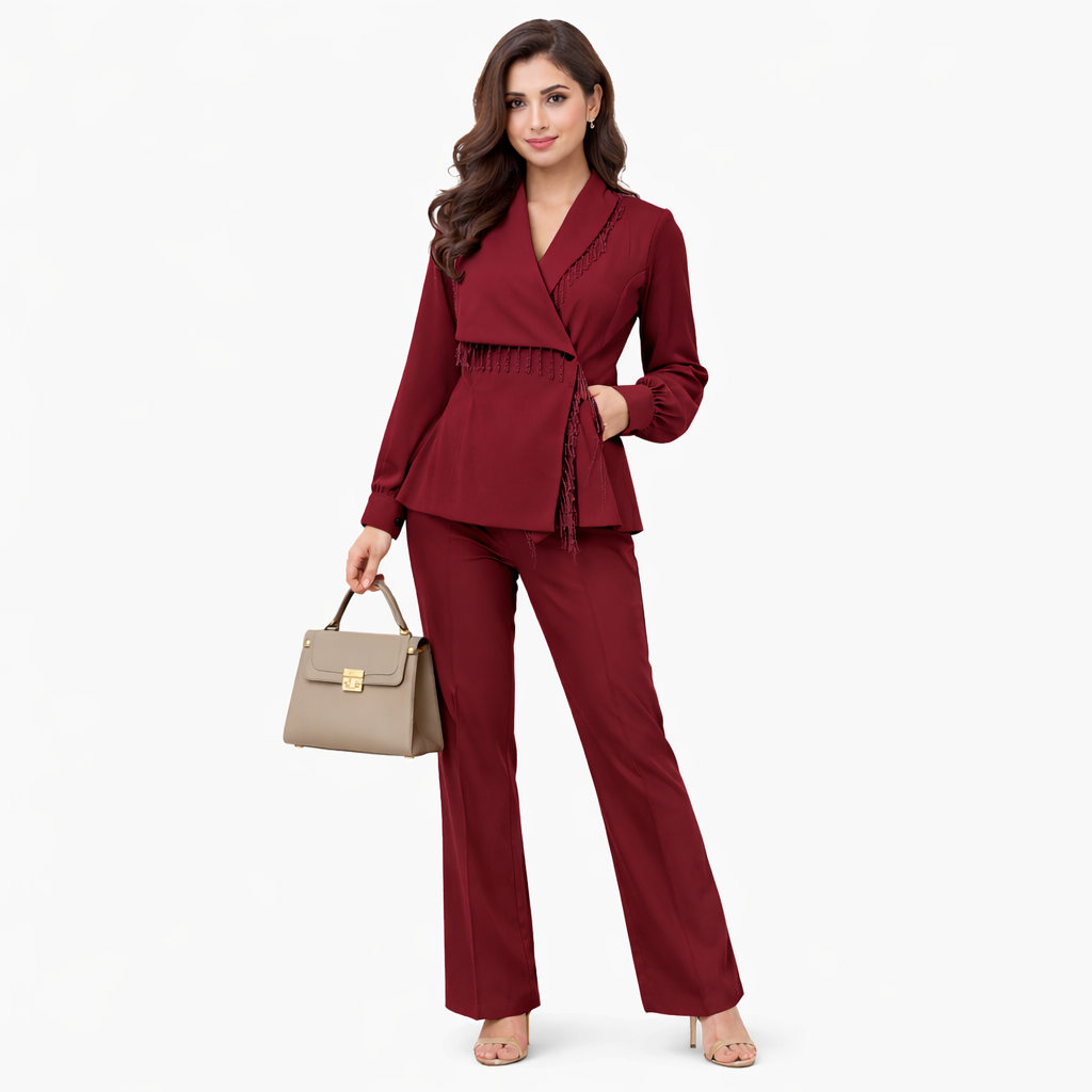 Maroon Western Co-Ord Set for Women | Stylish Blazer & Pant