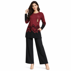 Stylish Maroon & Black Western Co-Ord Set for Women | Slim Fit Trendy Outfit