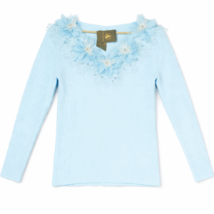 Women’s Western Ribbed Top with Floral Neck Design | Full Sleeve Stylish Top (Pink, Blue, Black)