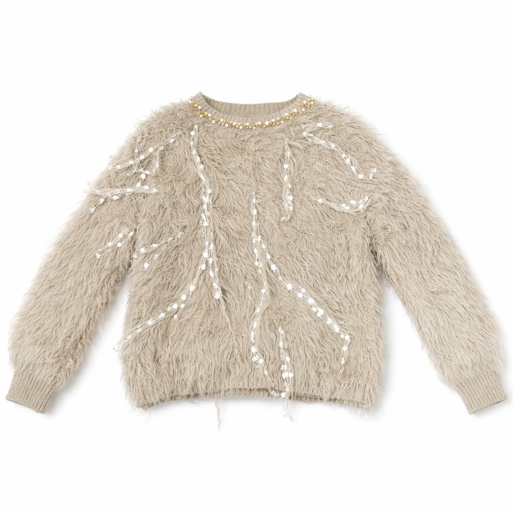 Women’s Soft Fuzzy Western Sweater with Pearl & Sequin Embellishment | Cozy Winter Knit Top 3 Colours - Image 2