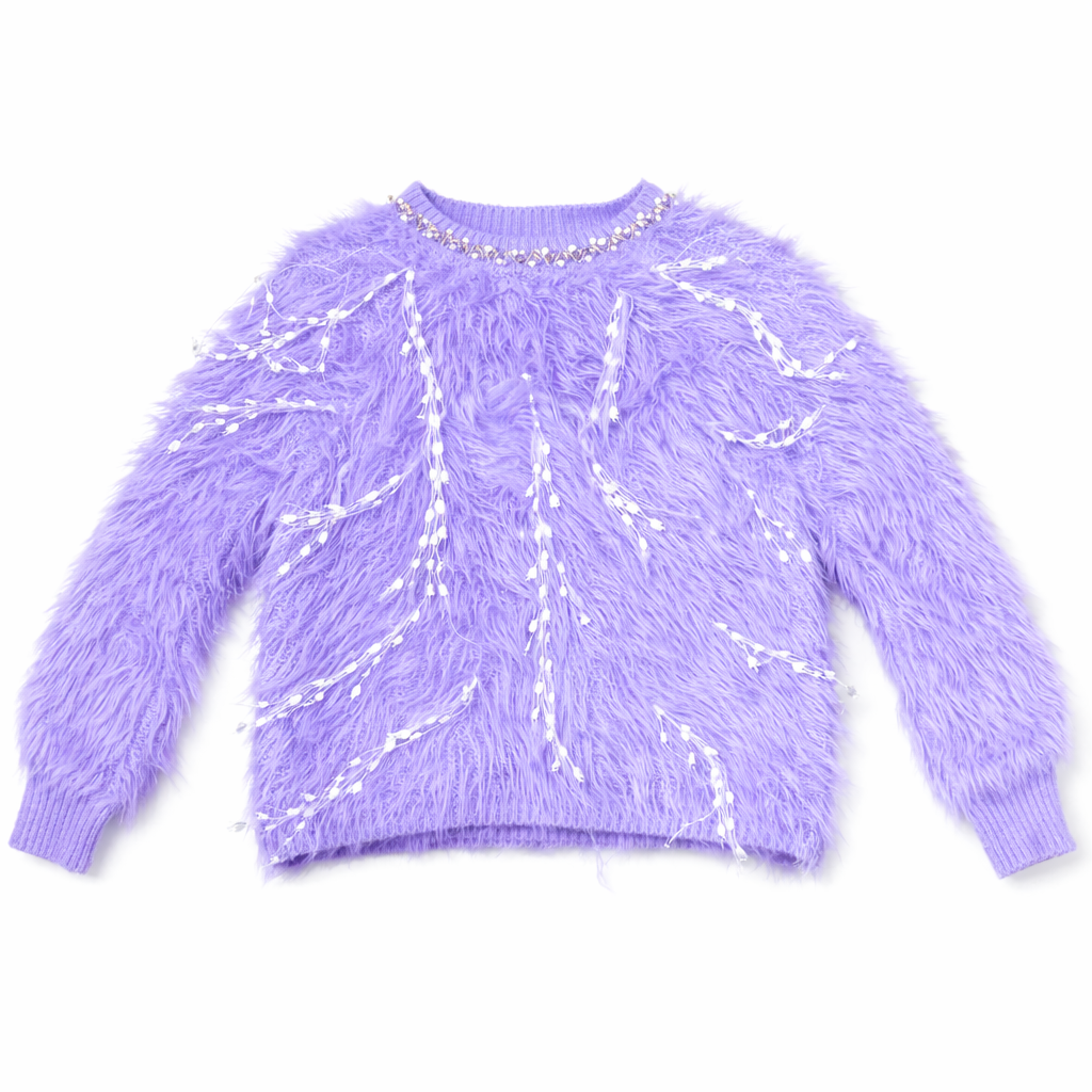 Women’s Soft Fuzzy Western Sweater with Pearl & Sequin Embellishment | Cozy Winter Knit Top