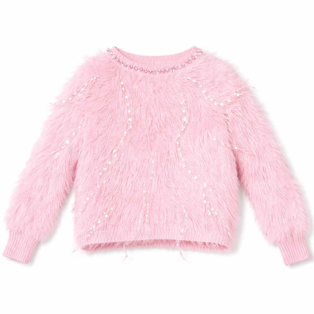 Women’s Soft Fuzzy Western Sweater with Pearl & Sequin Embellishment | Cozy Winter Knit Top