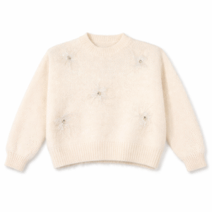 Women Embellished Knit Sweater | Soft Winter Western Top | Off-White & Grey Colors