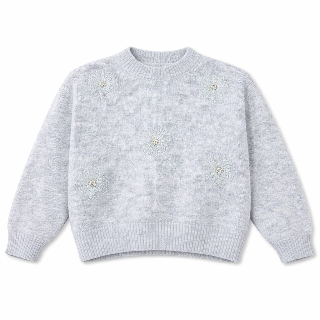 Women Embellished Knit Sweater | Soft Winter Western Top | Off-White & Grey Colors