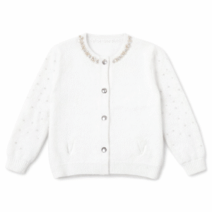 Women Embellished Button-Front Cardigan | Soft Winter Western Sweater | White & Pink