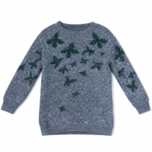 Women’s Solid Color Knit Sweater Top with Butterfly Embellishment – Winter Western Wear
