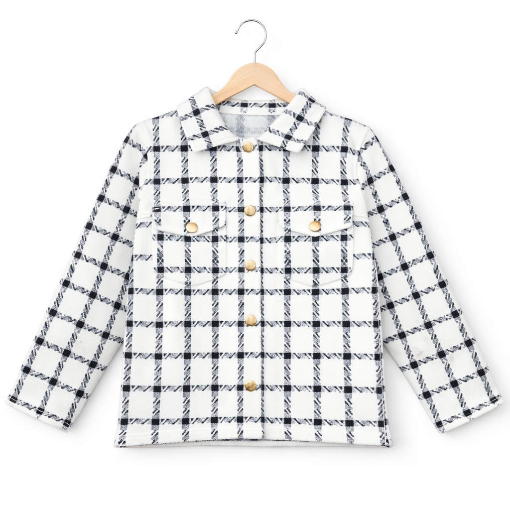 Women’s Western Checkered Jacket Dress with Pearl Collar & Rhinestone Buttons – Black, Pearl & Orange Variants