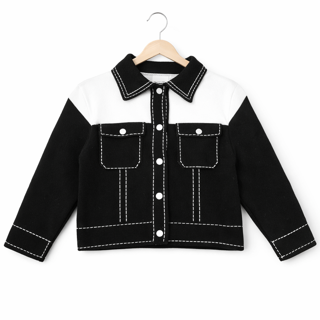 Women’s Western Checkered Jacket Dress with Pearl Collar & Rhinestone Buttons – Black, Pearl & Orange