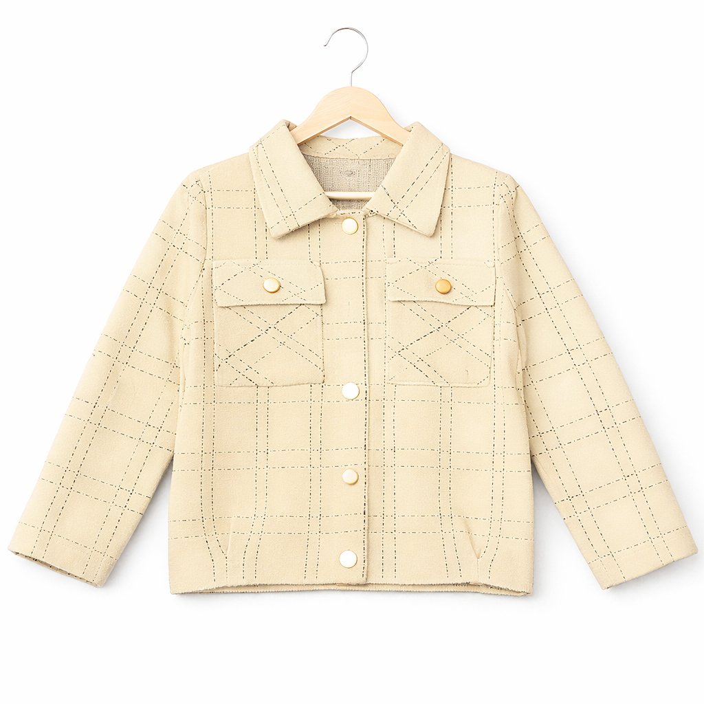 Women’s Western Checkered Jacket Dress with Pearl Collar & Rhinestone Buttons – Black, Pearl & Orange - Image 2