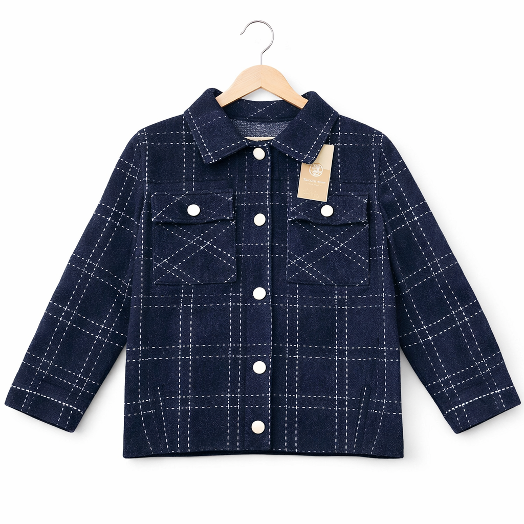 Women’s Western Checkered Jacket Dress with Pearl Collar & Rhinestone Buttons – Black, Pearl & Orange