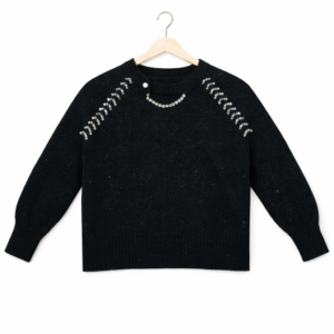 Women’s Western Knit Top with Pearl Rhinestone Collar – Black, Pink & Orange