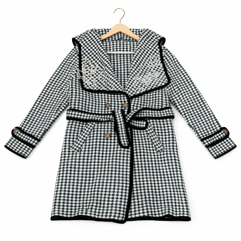 Women’s Western Coat Dress with Pearl Rhinestone Collar – Black & Orange