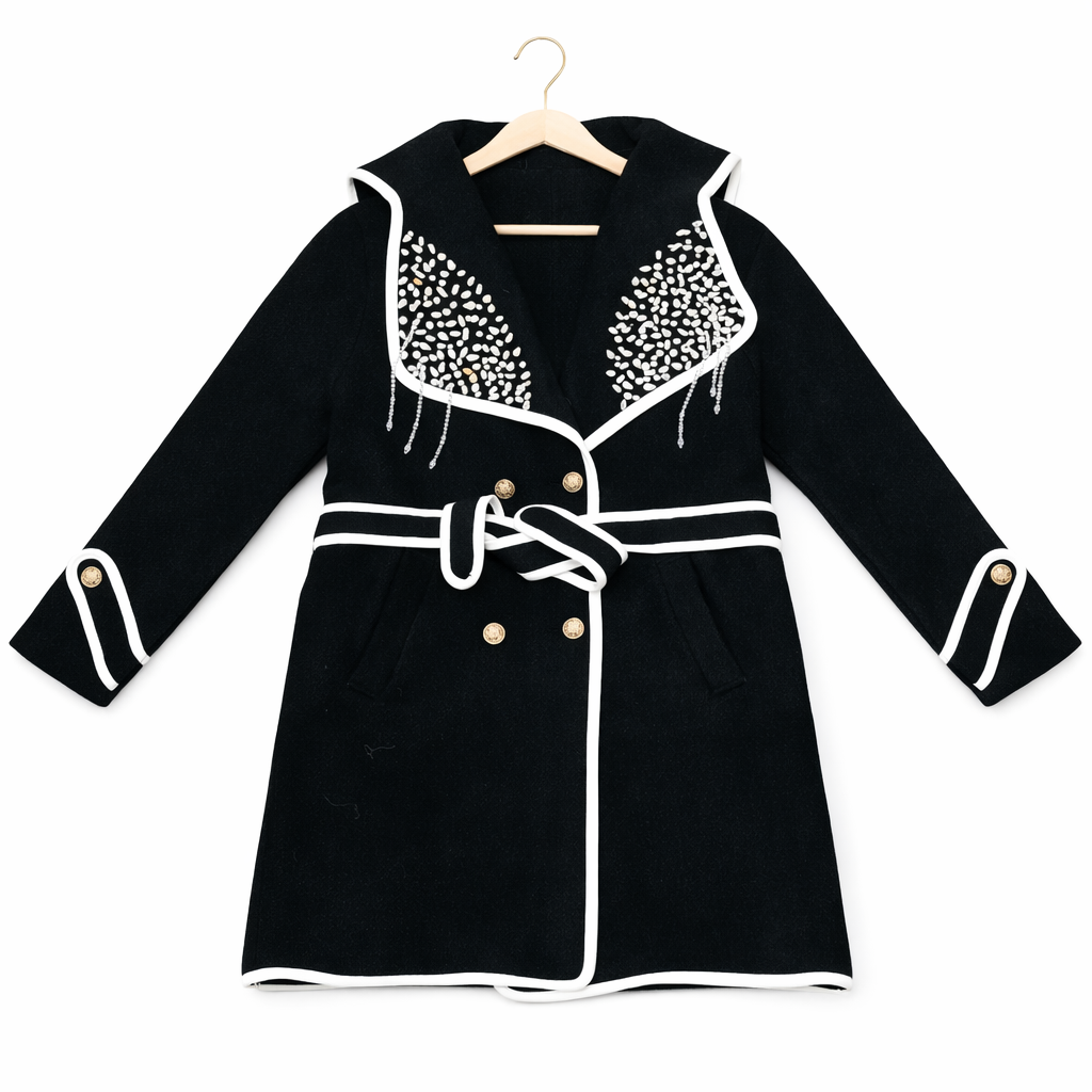 Women’s Western Coat Dress with Pearl Rhinestone Collar – Black & Orange