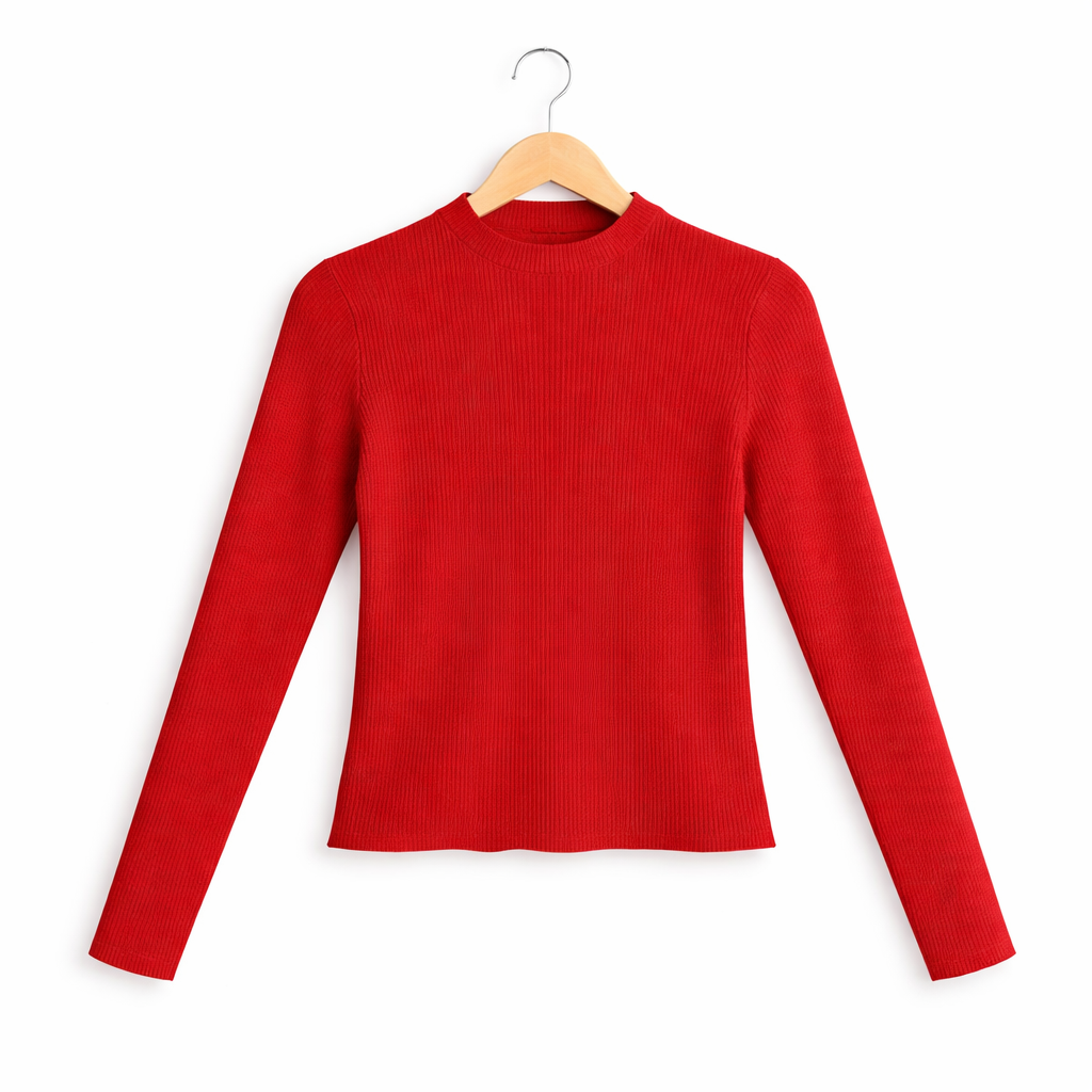 Women’s Ribbed Full Sleeve Western Top – Black, Red & Baby Pink | Slim Fit Winter Wear