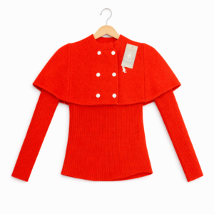 Women’s Ribbed Western Top with Cape Overlay – Palm Tree & Red | Full Sleeve Winter Wear