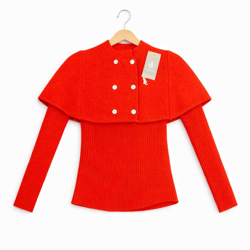 Women’s Ribbed Western Top with Cape Overlay – Palm Tree & Red | Full Sleeve Winter Wear