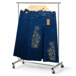 Premium Floral Embroidered Women’s Denim Jeans | Stylish Blue Wide Fit Jeans