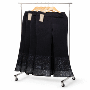 Women’s Black High Waist Flared Palazzo Pants with Shimmer Hem | Sizes 28–36