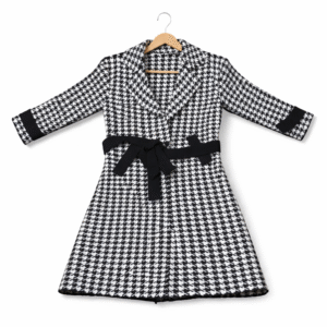 Women’s Western Houndstooth Dress with Pearl Collar & Rhinestone Detail – Black & Orange