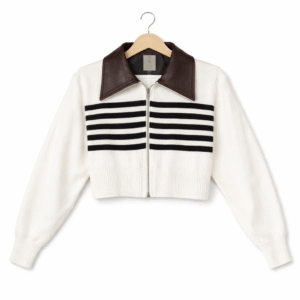 Women’s Western Zip-Up Cropped Sweater | Stylish Striped Design | Available in Black, Red & White